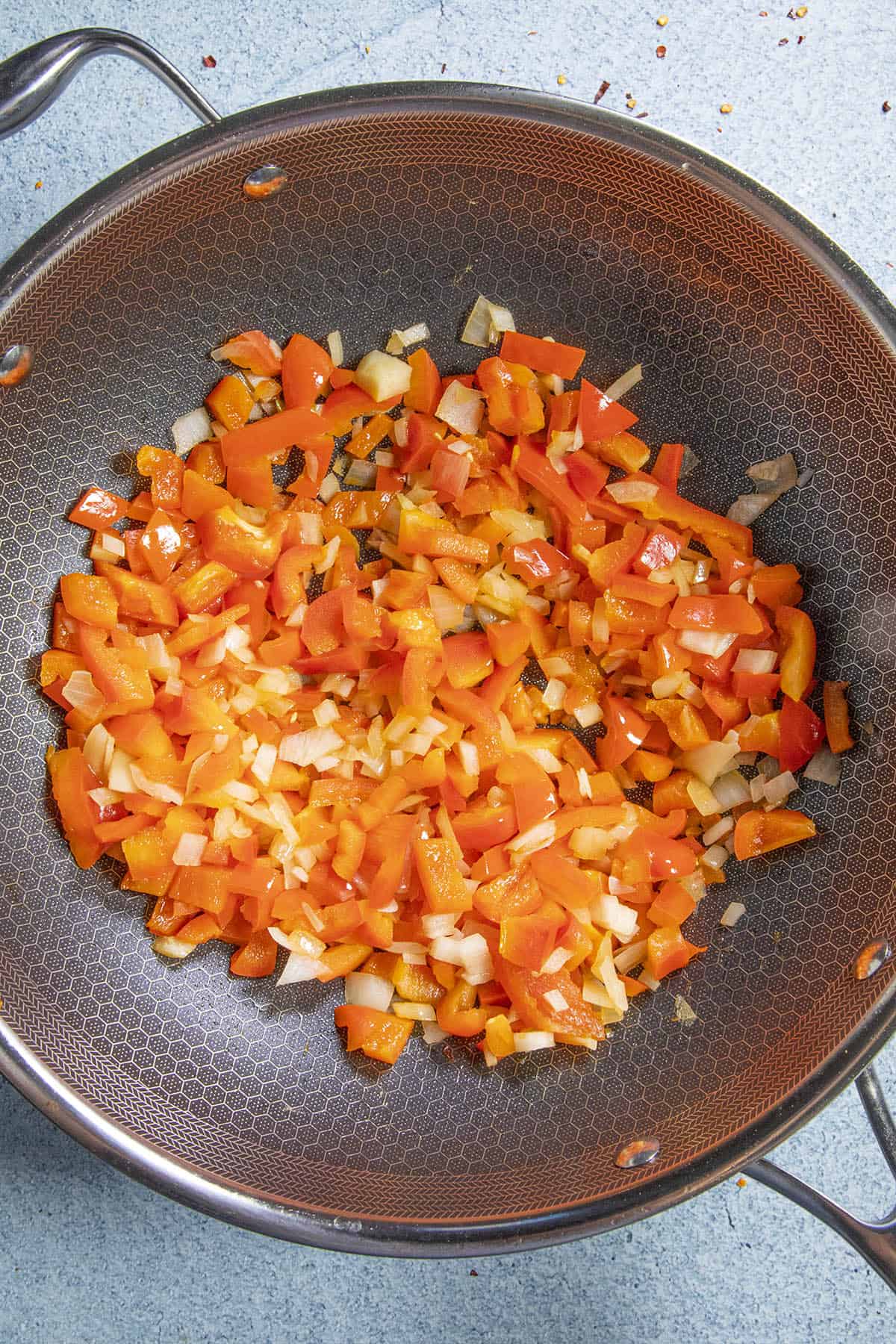 Cooking the vegetables in the pan to make Panang Curry