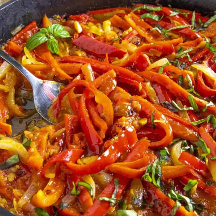 Serving Peperonata from the hot pan