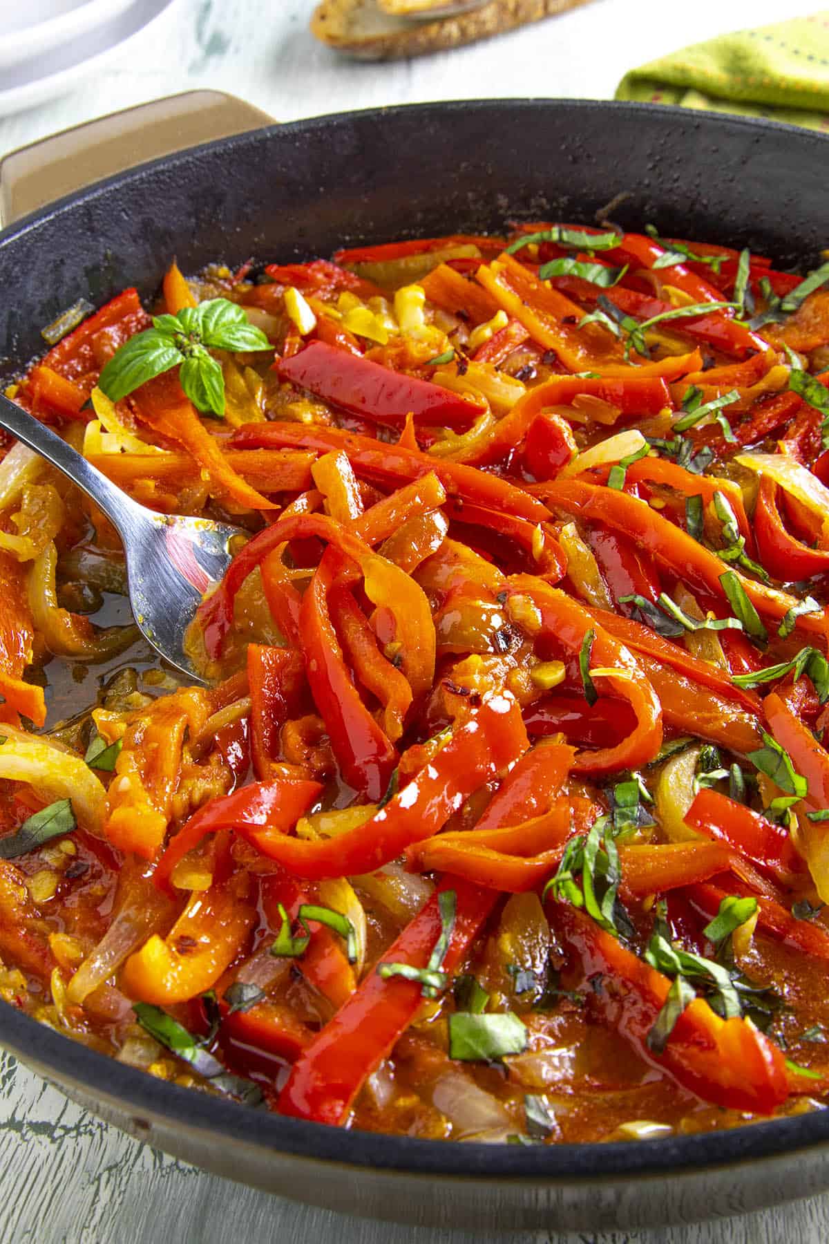 Serving Peperonata from the hot pan