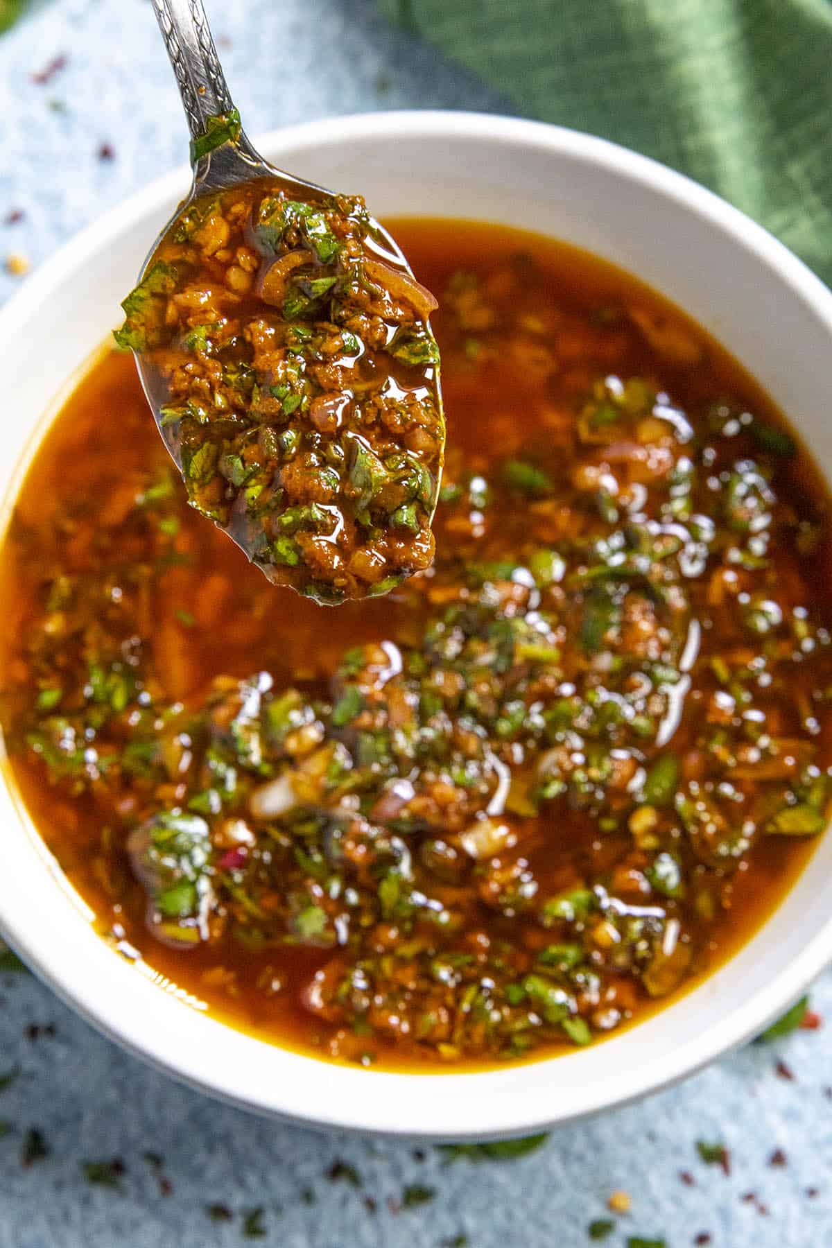 Chermoula sauce on a spoon