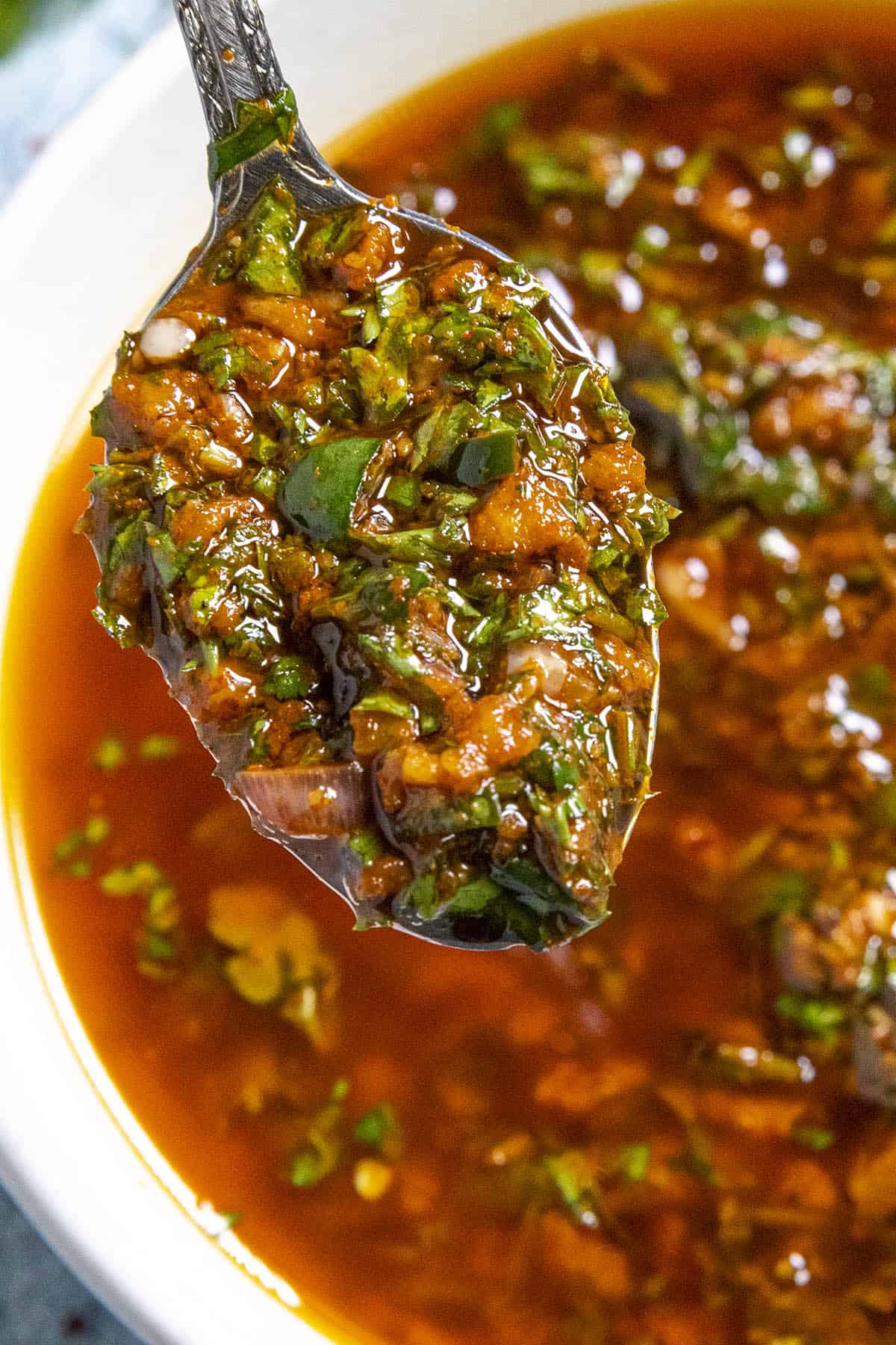 Herbaceous Chermoula on a large spoon