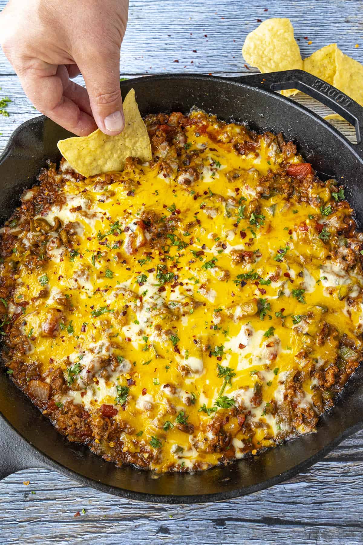 One Pan Chili Cheese Dip Recipe