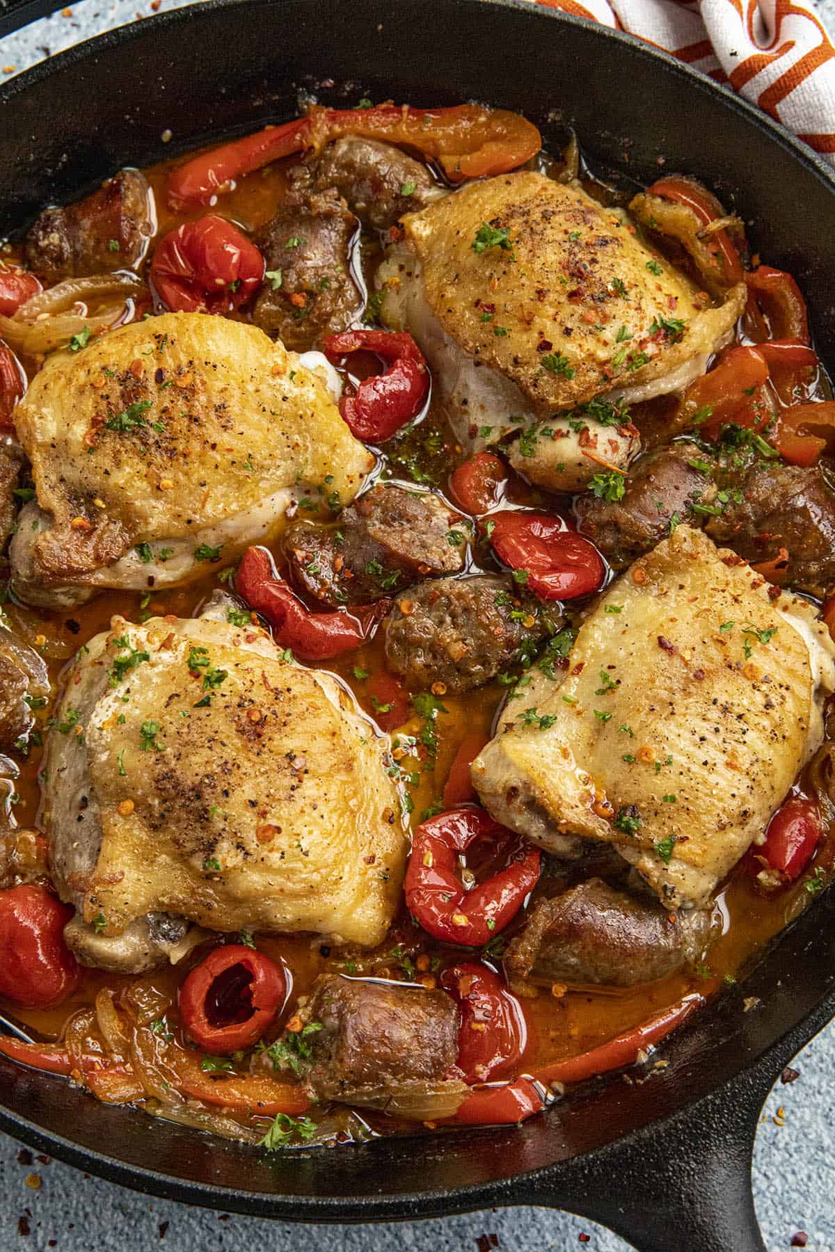 Chicken Scarpariello in a pan