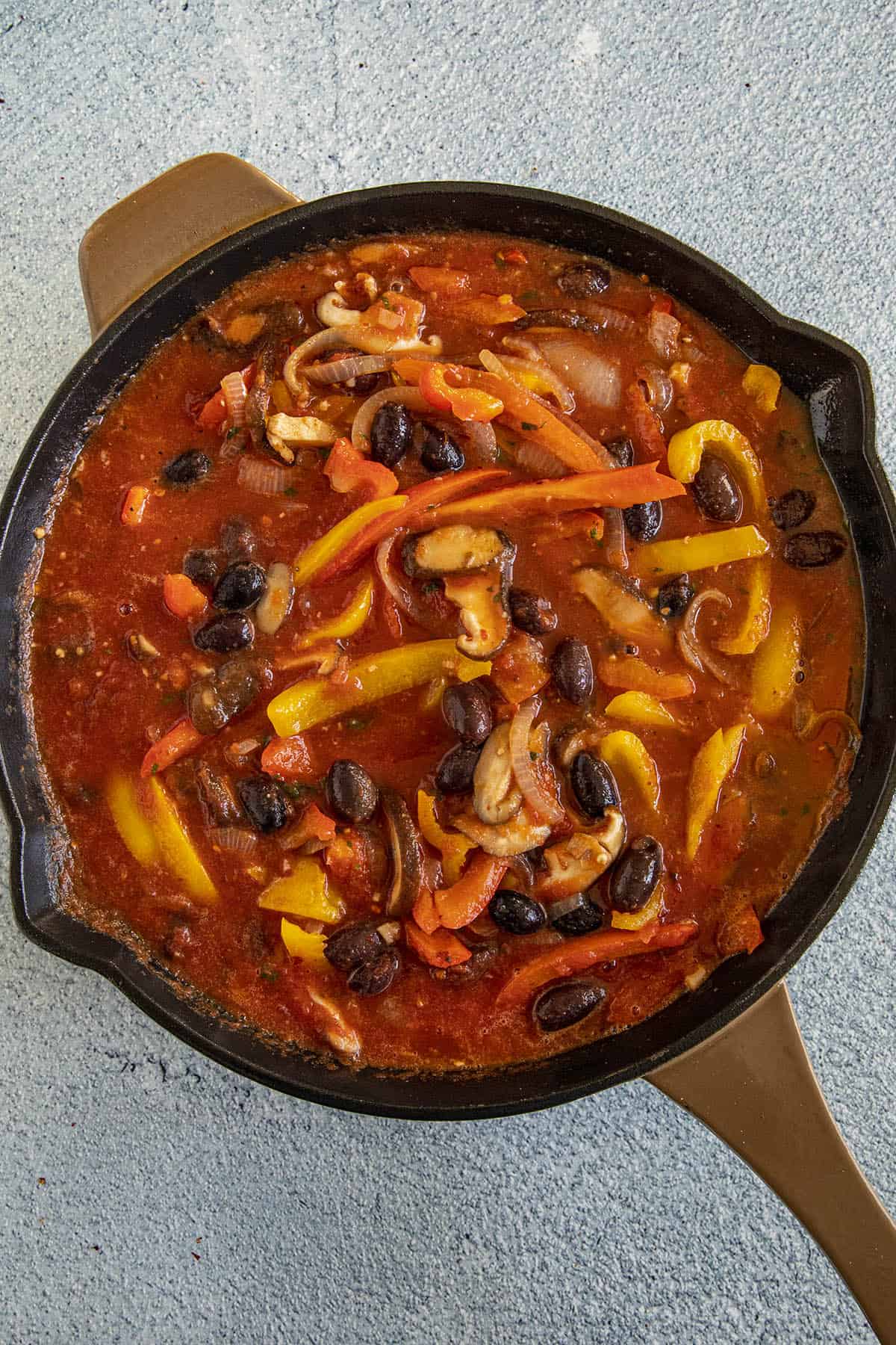 Simmering the Chicken Cacciatore sauce in a pan