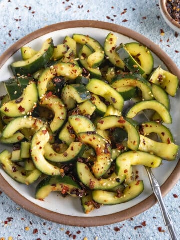 Sichuan Spiced Cucumber Salad with lots of dressing
