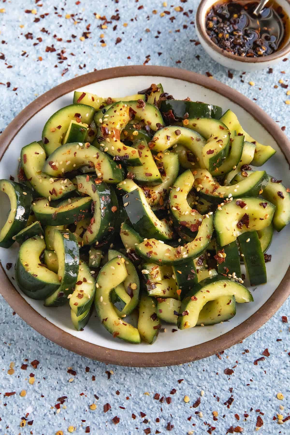 Sichuan Spiced Cucumber Salad on a plate