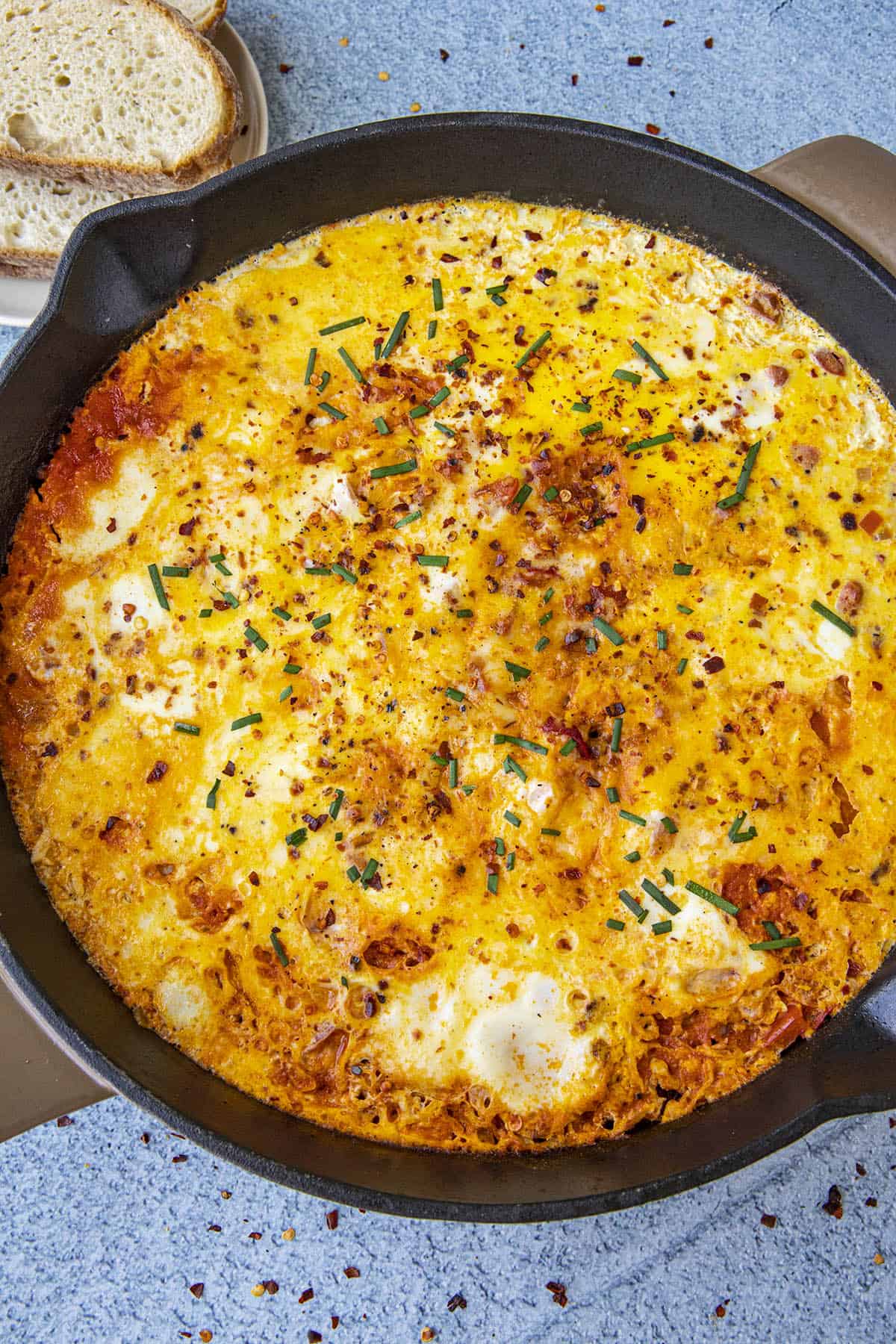 Menemen in a hot pan, ready to serve