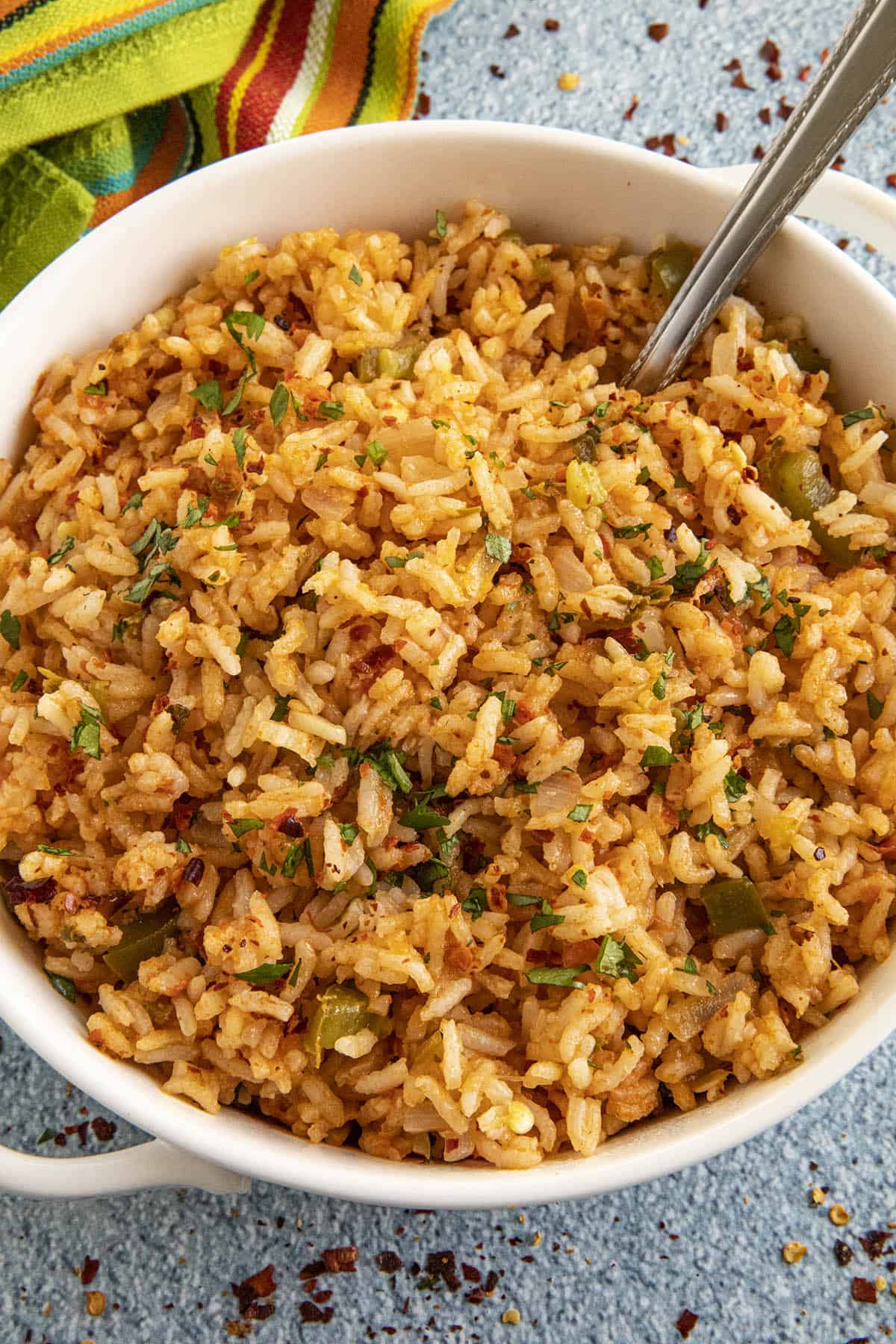 Mexican Rice in a bowl, ready to serve