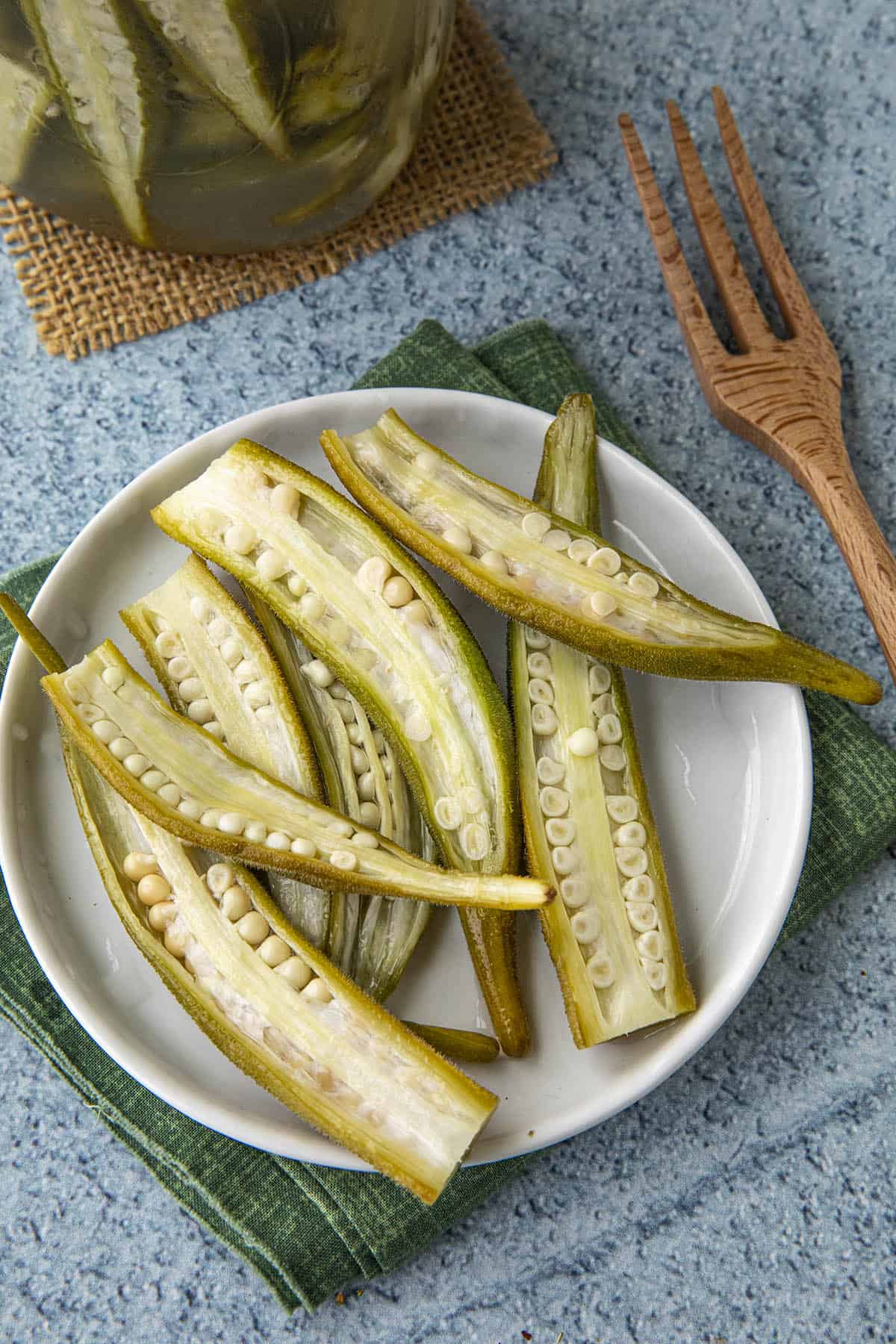 Pickled Okra on a platter