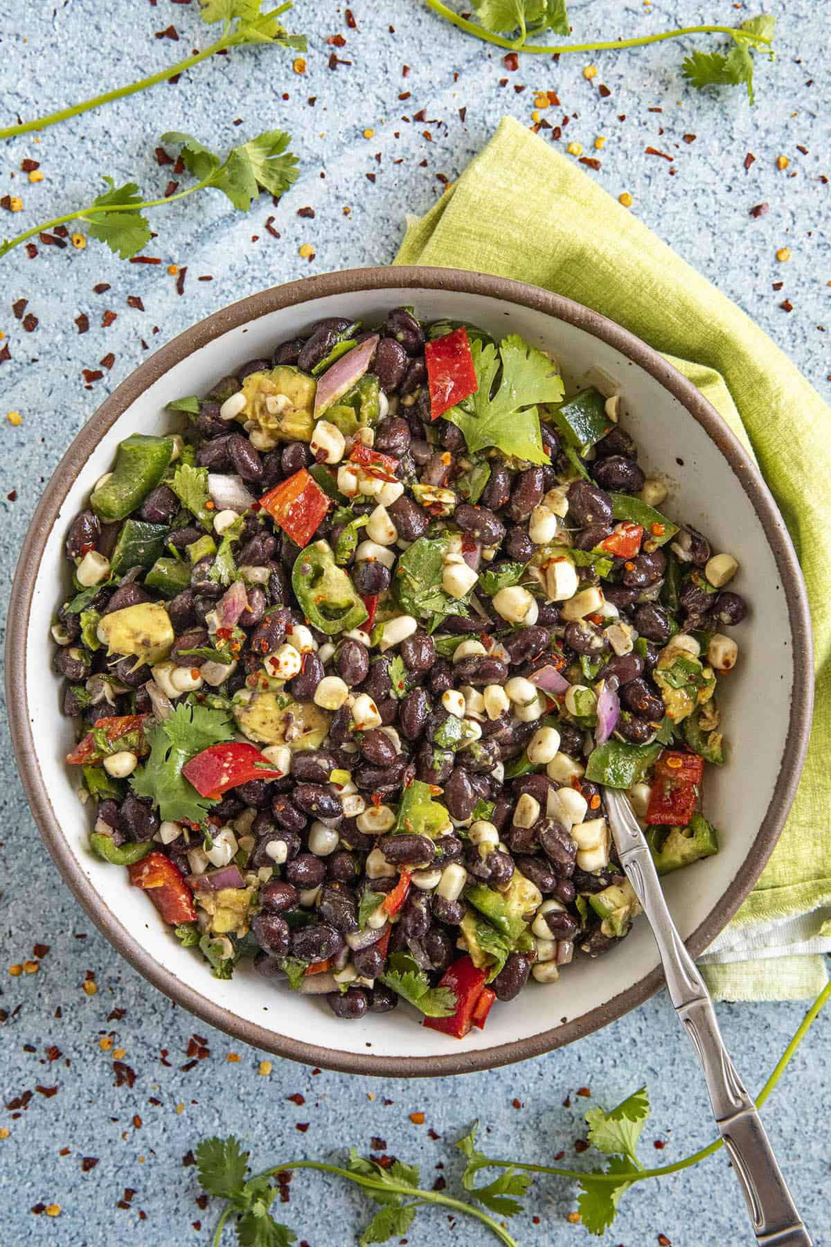 Black Bean Salad in a bowl with a spoon