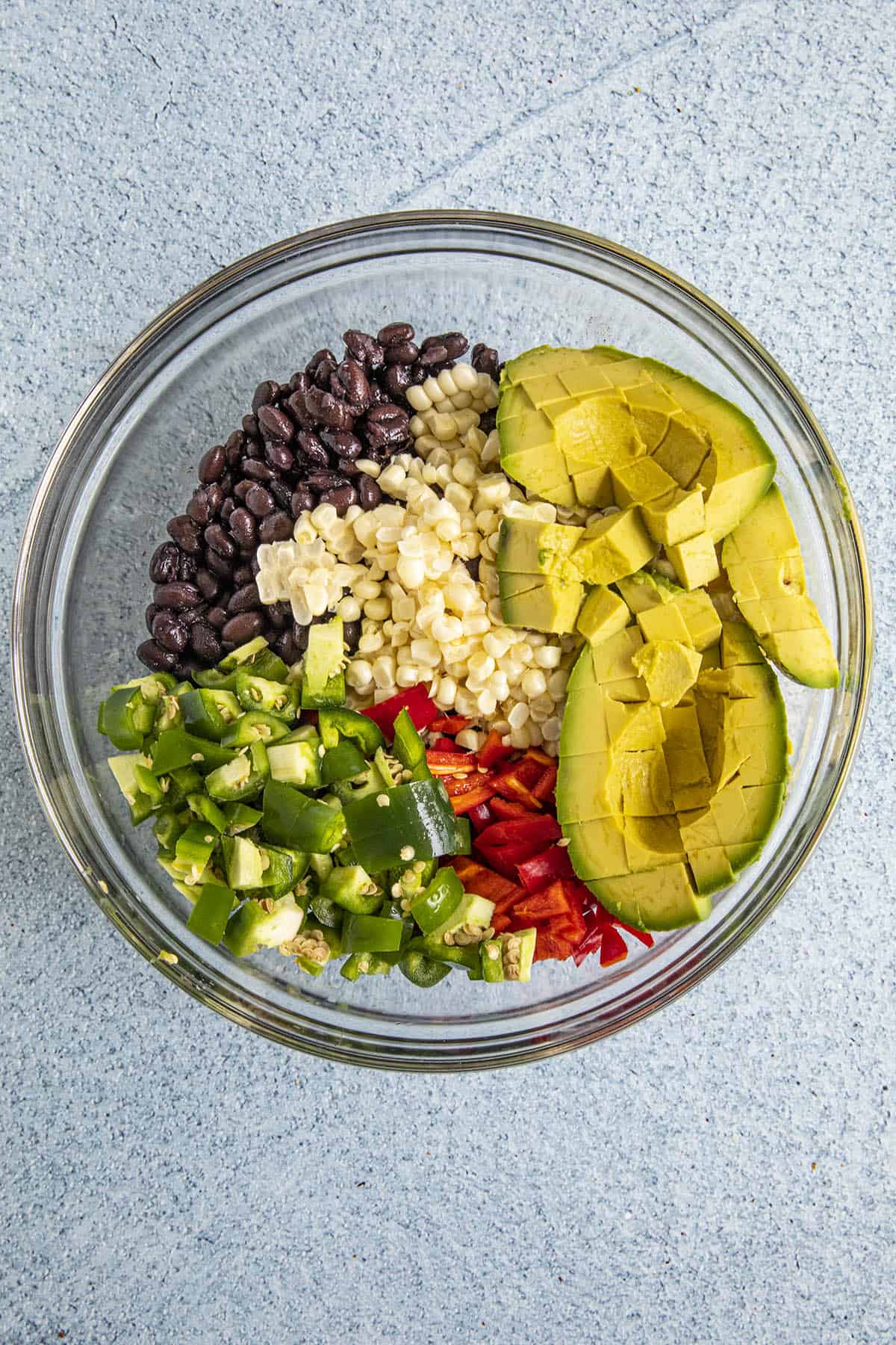 Black Bean Salad primary ingredients in a bowl