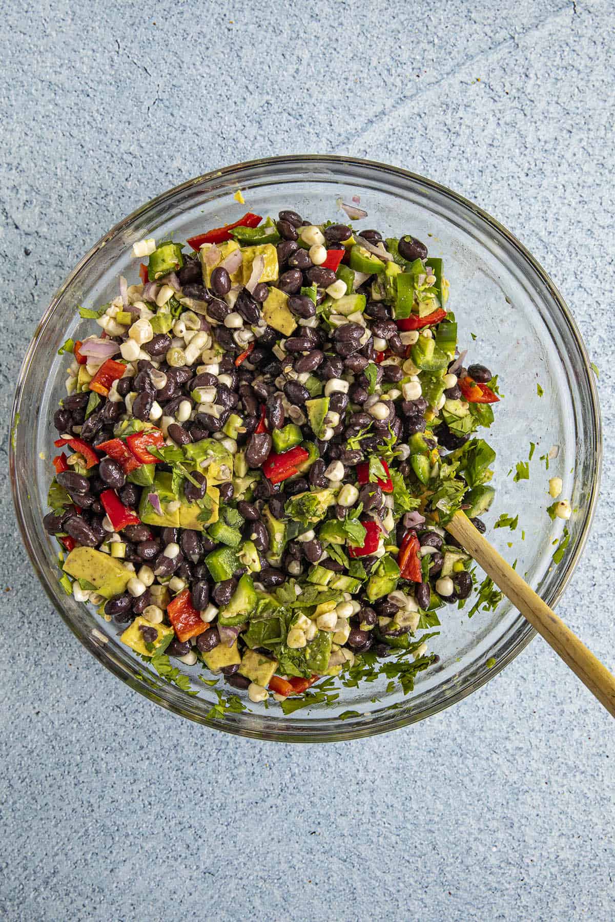 Mixing the main Black Bean Salad ingredients together