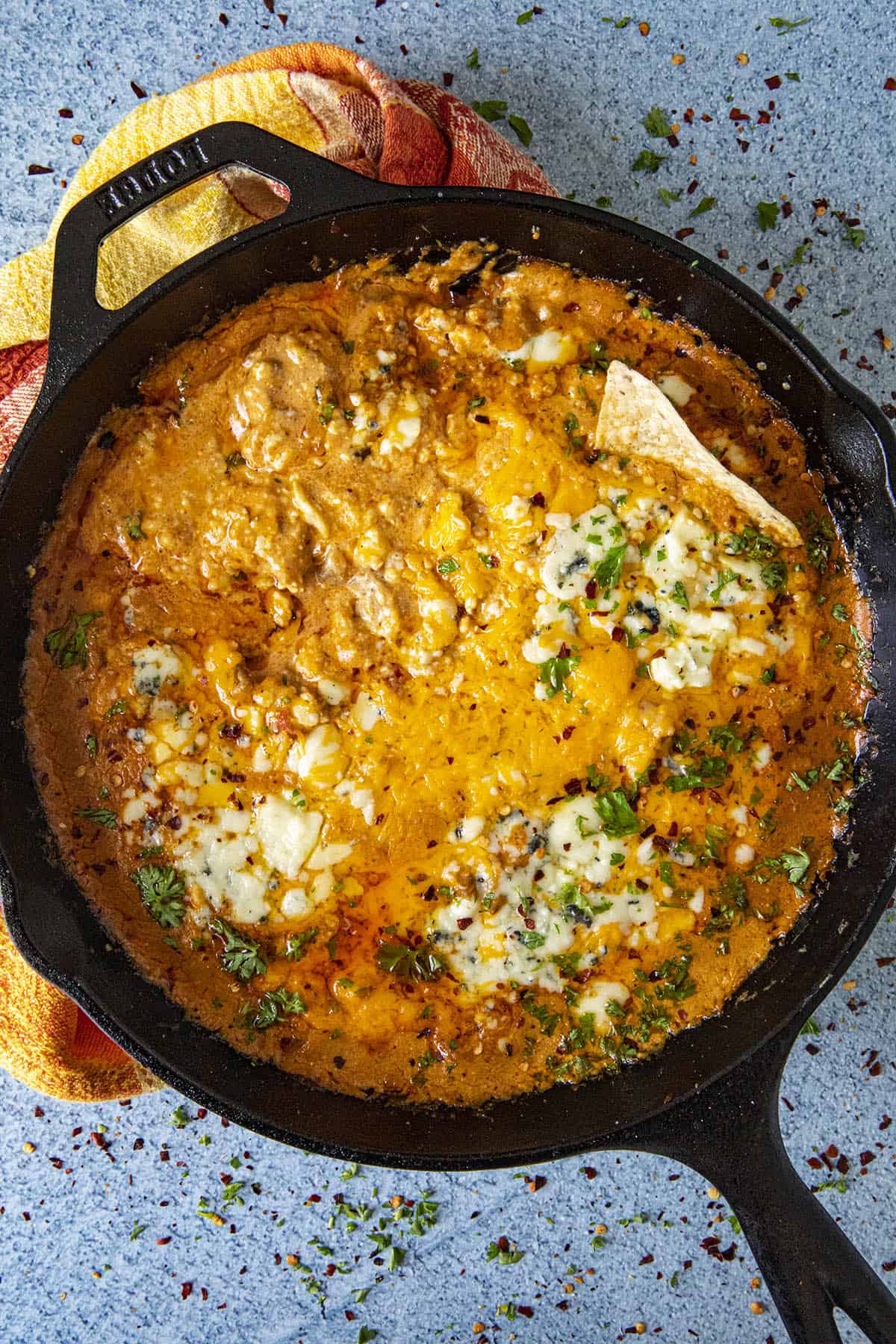 Buffalo Chicken Dip in a hot pan