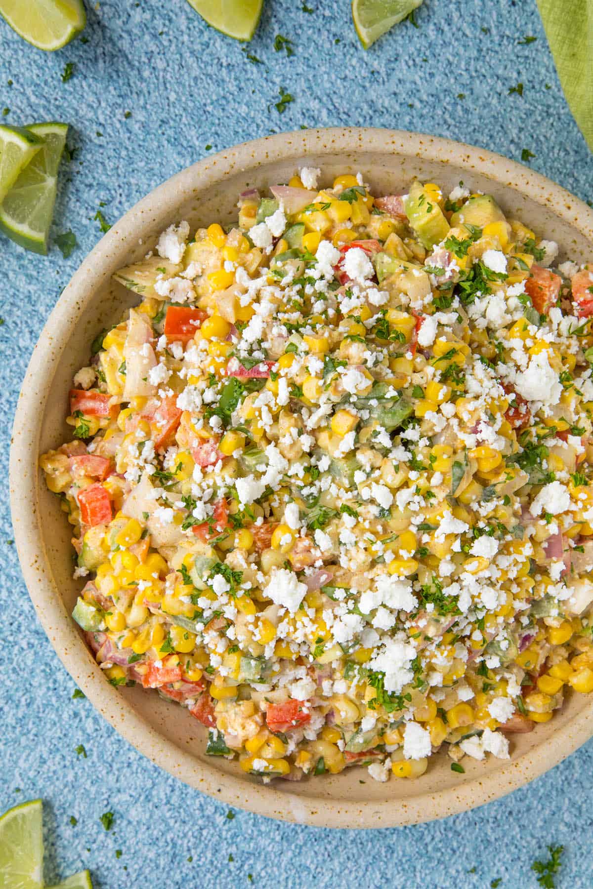 Esquites (Mexican Corn Salad) in a bowl, ready to serve