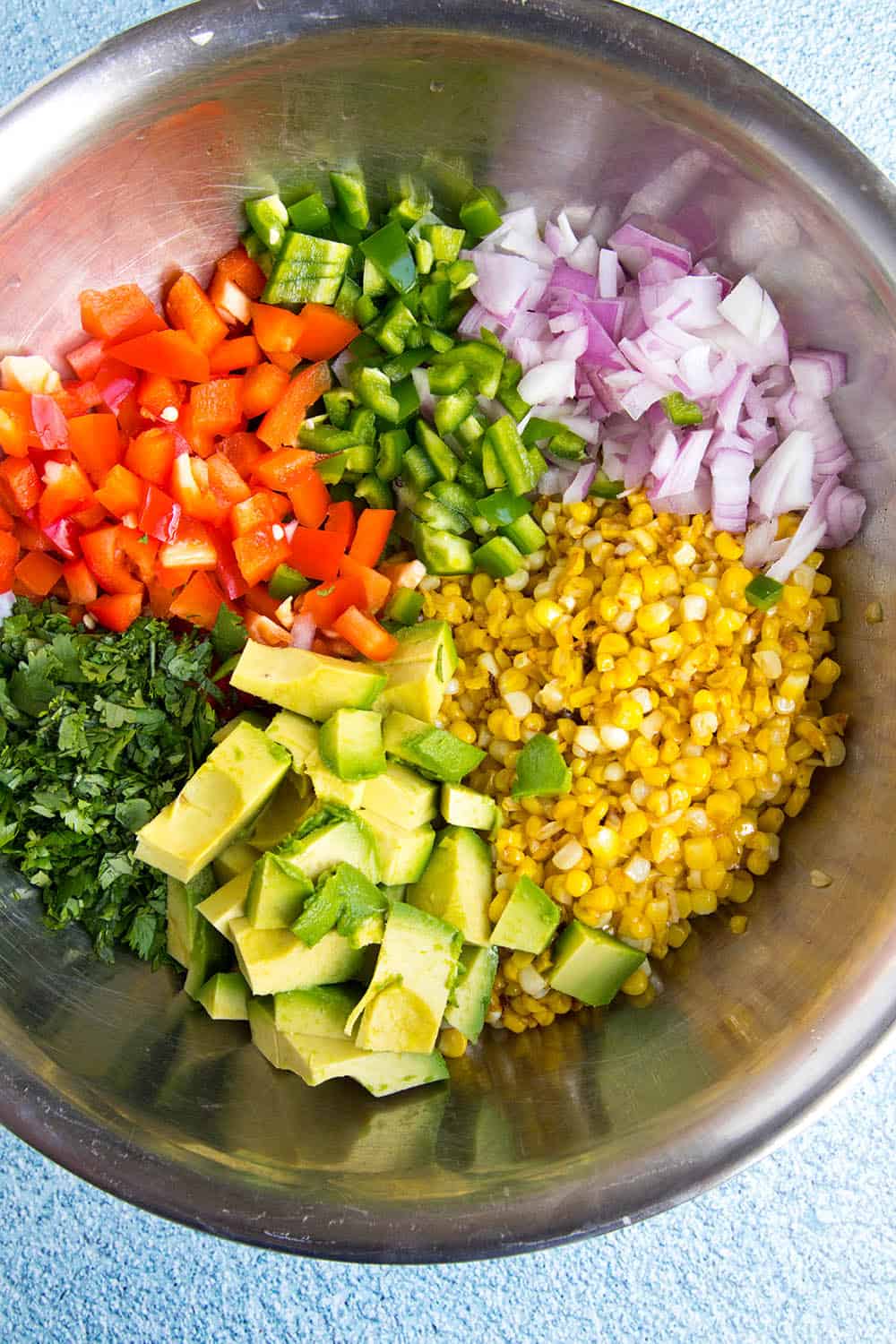 Esquites Recipe (Mexican Corn Salad) Ingredients in a bowl