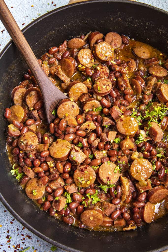 Cajun Red Beans and Rice with Andouille - Recipe Red Beans and Rice in a pot, ready to serve