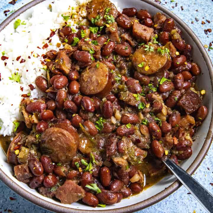 A bowl of Red Beans and Rice, ready to serve