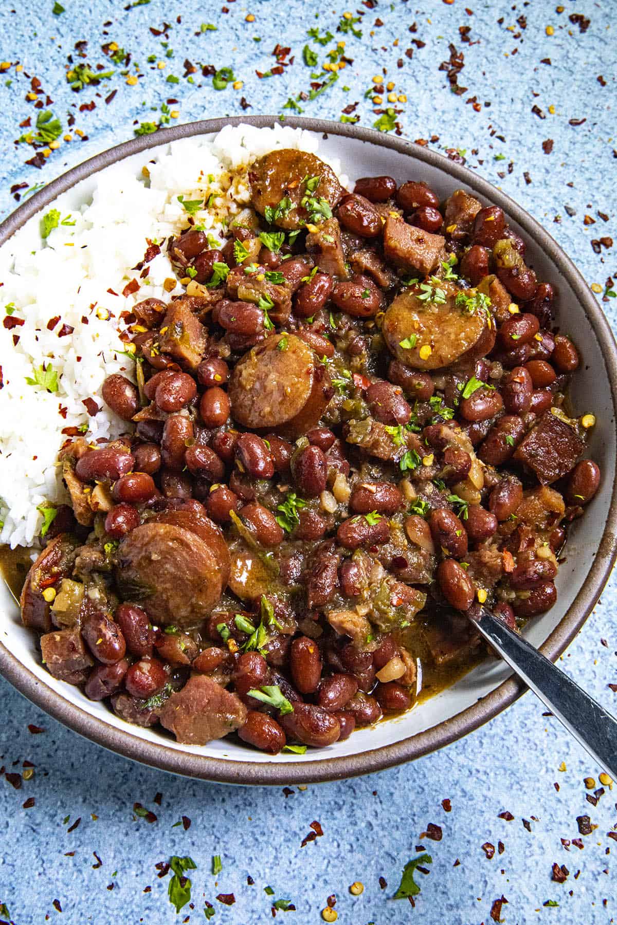 A bowl of Red Beans and Rice, ready to serve
