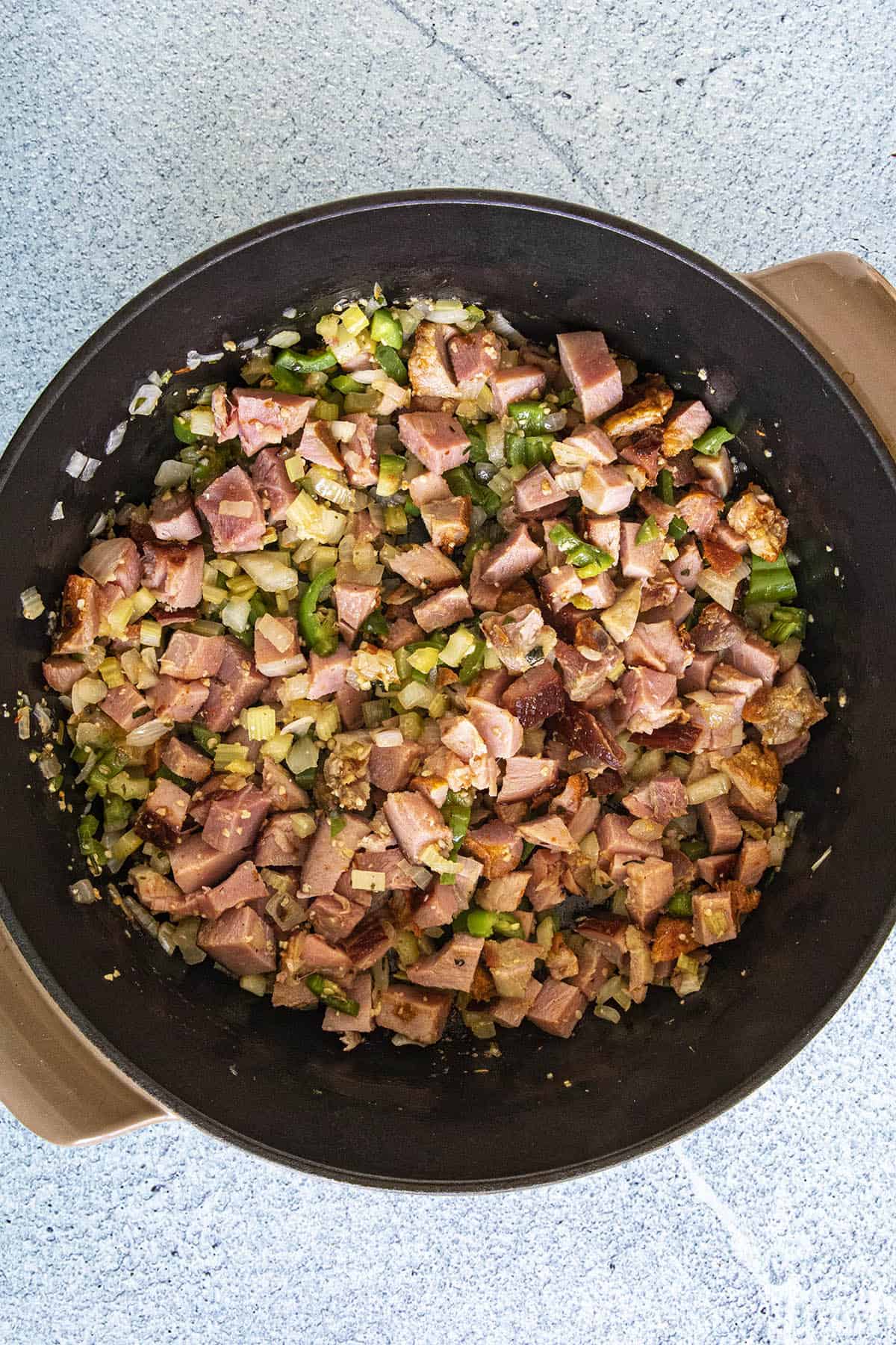 Cajun Red Beans and Rice with Andouille - Recipe Adding ham to the pot of Red Beans and Rice