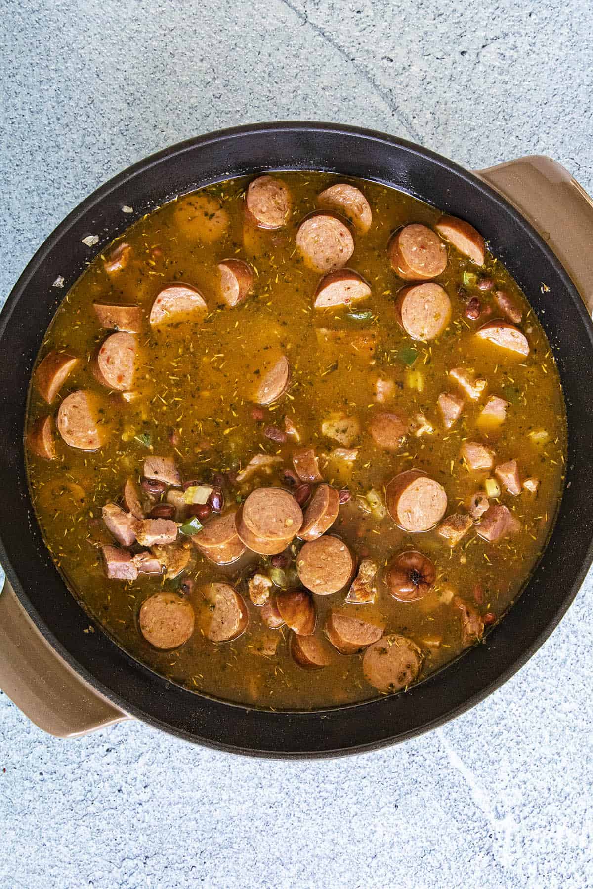 Simmering a big pot of Red Beans and Rice