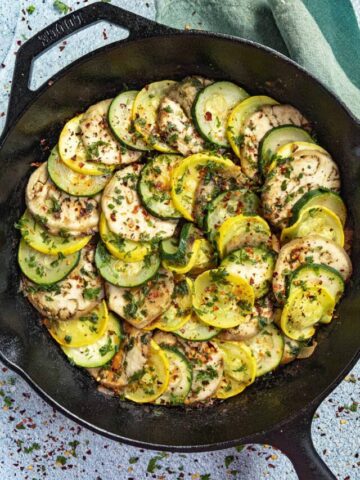 Ratatouille in a hot pan, ready to serve