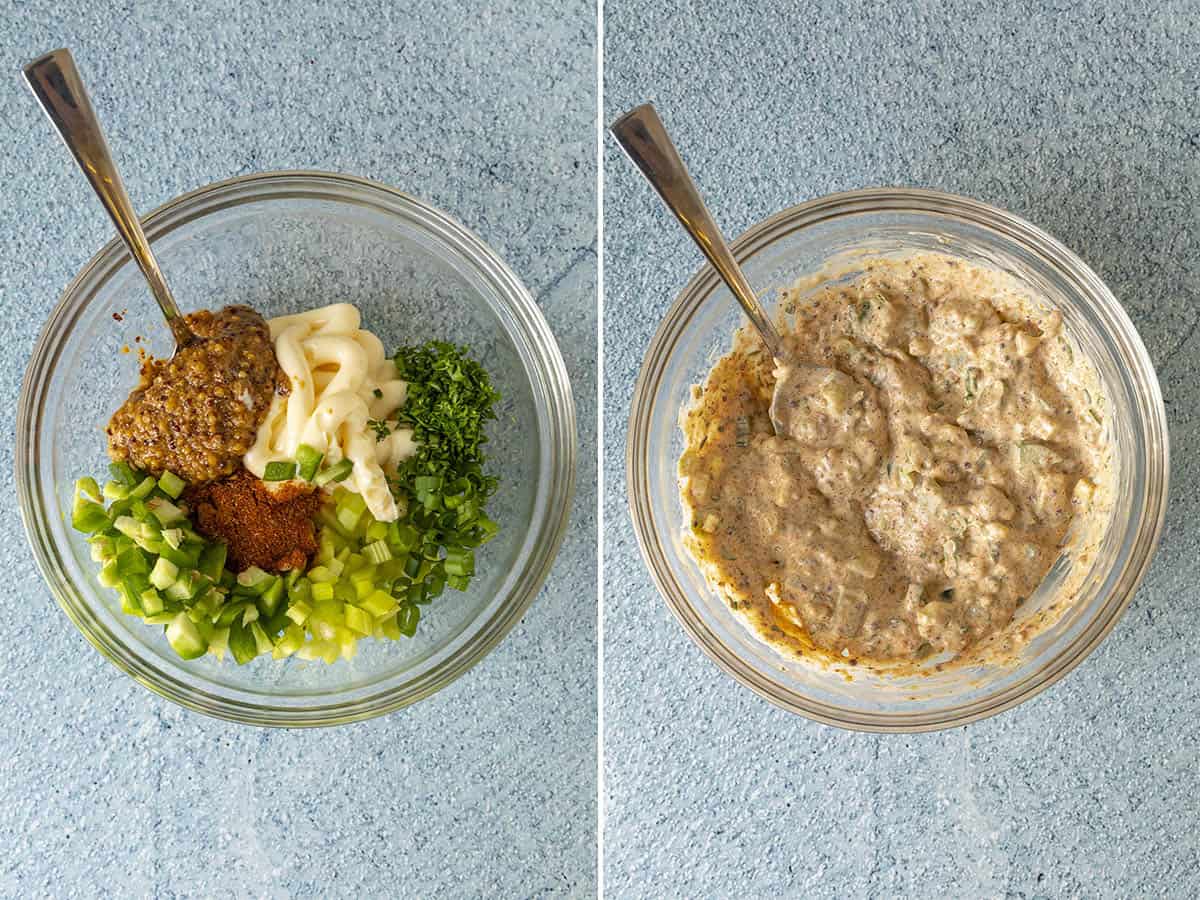 Condiments in a bowl for making Potato Salad