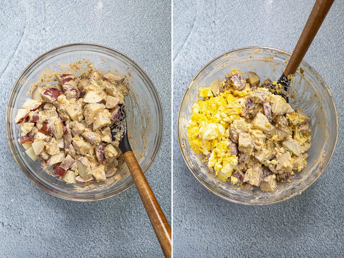 Mixing the egg into the Potato Salad