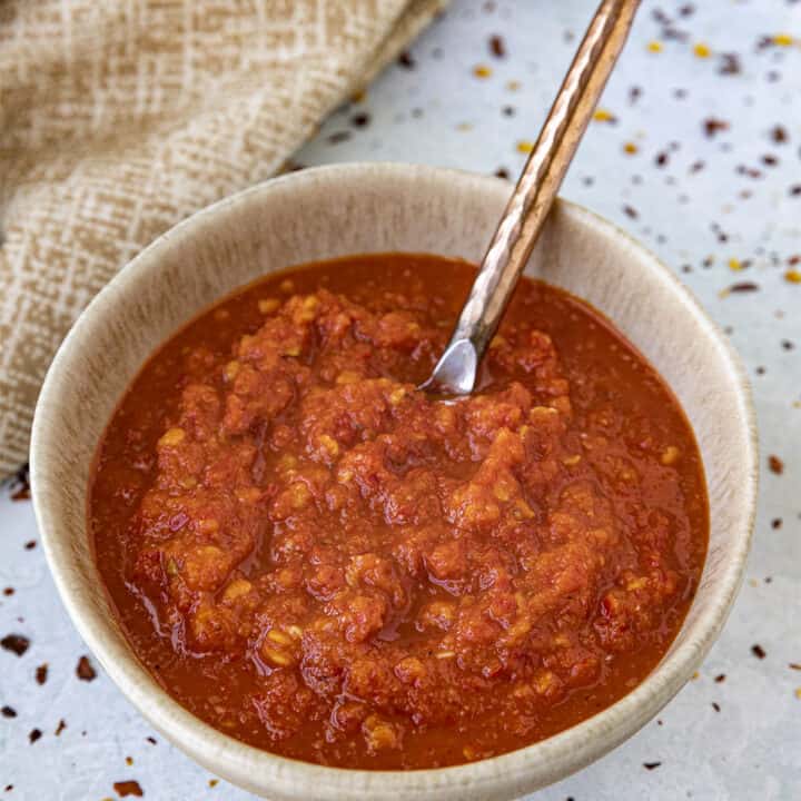 Homemade Chili Garlic Sauce served in a bowl