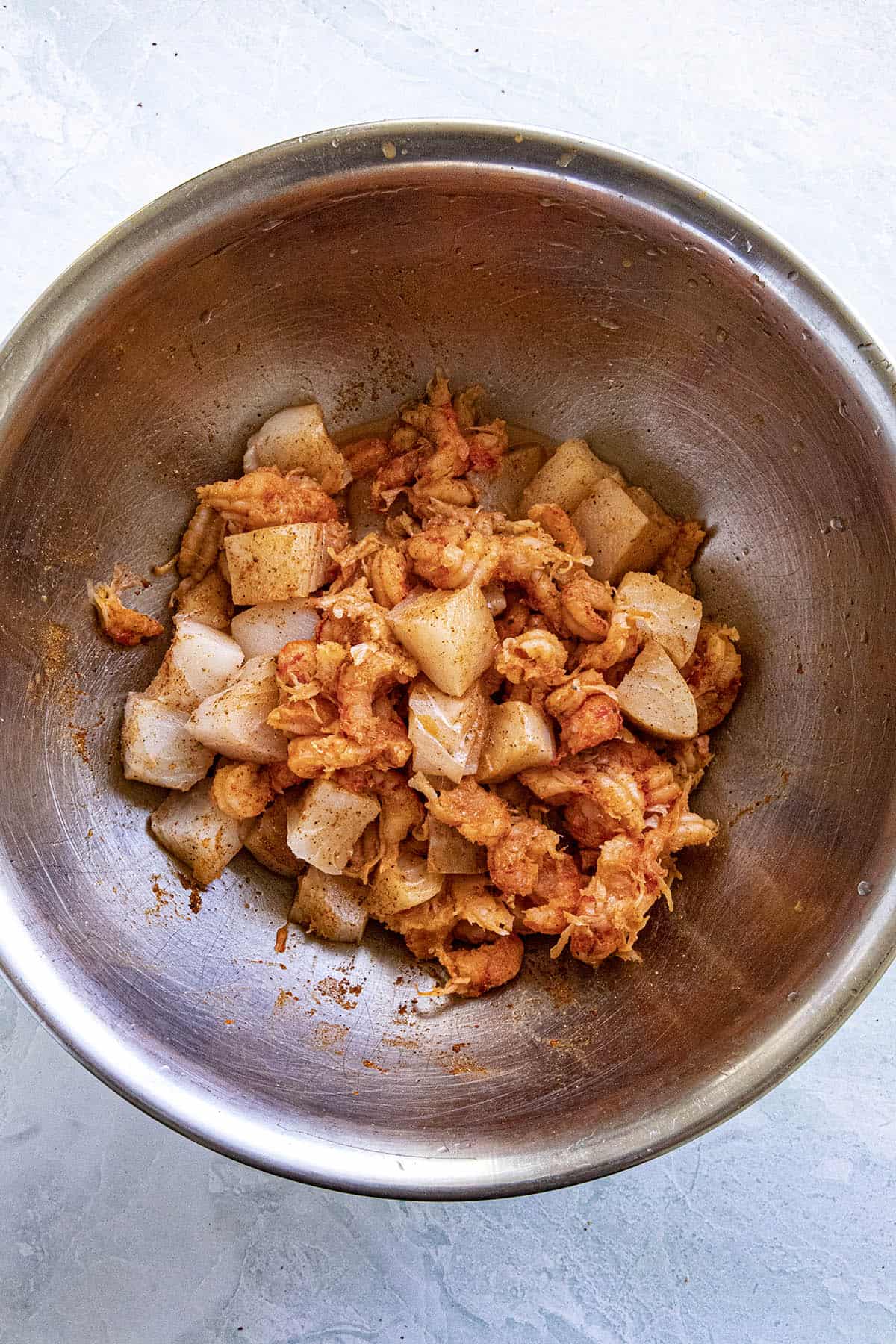 Seasoned fish and crawfish for making Couvillion