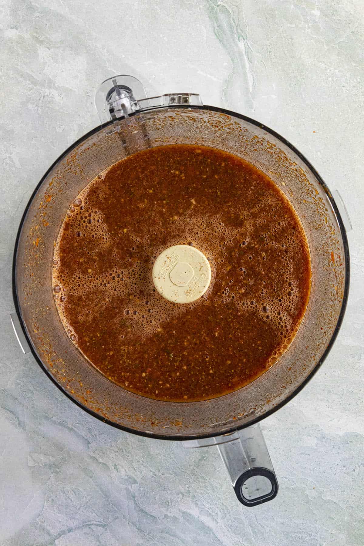 Sauce in a blender for making Sopa de Fideo