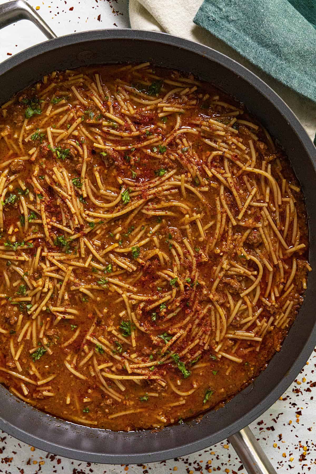 A hot pan of Sopa de Fideo