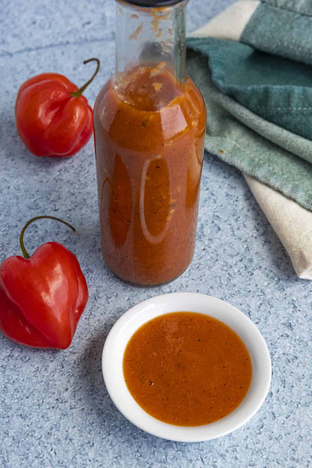 Habanero Hot Sauce in a bowl and a bottle