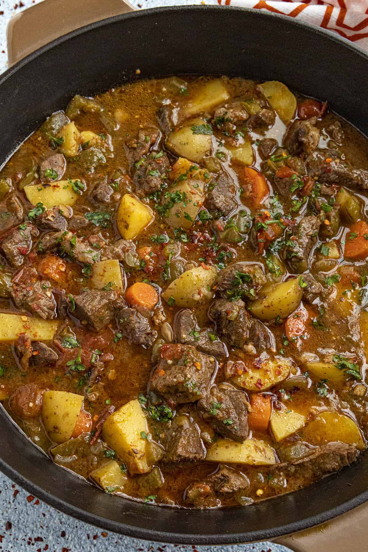 Chunky Hungarian Goulash in a pan