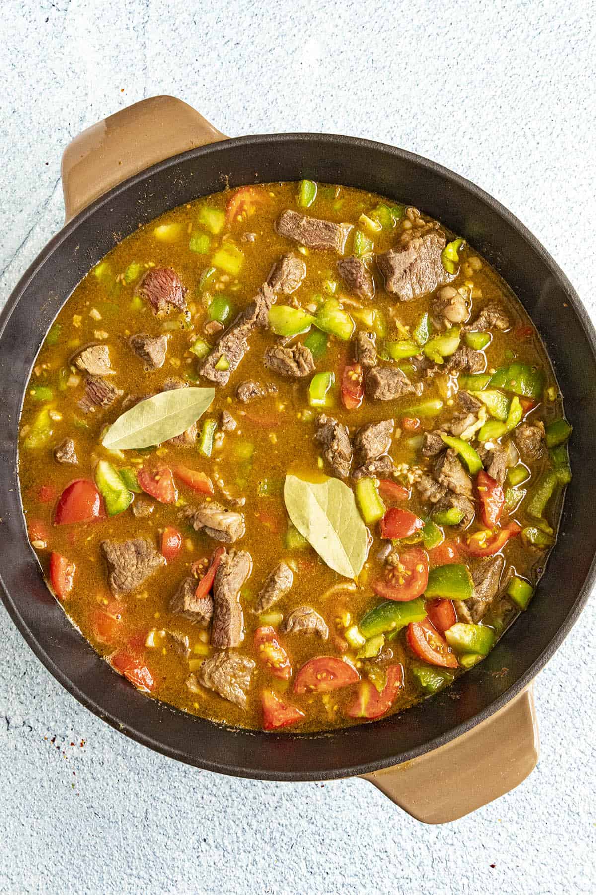 Hungarian Goulash simmering in a pan