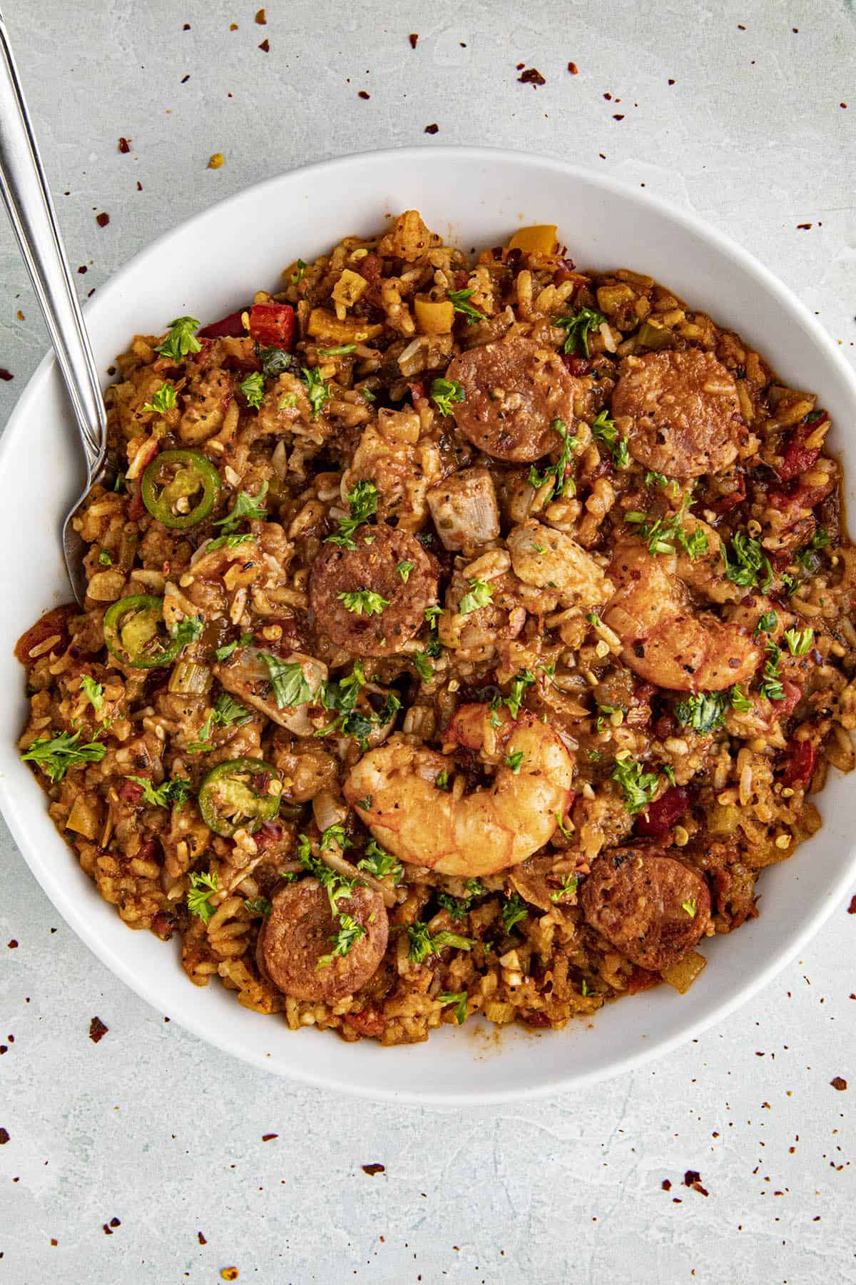 Delicious jambalaya in a bowl, ready to enjoy