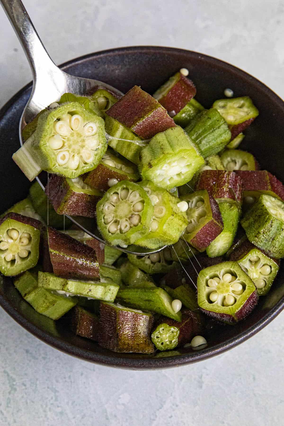 Sliced okra in a bowl