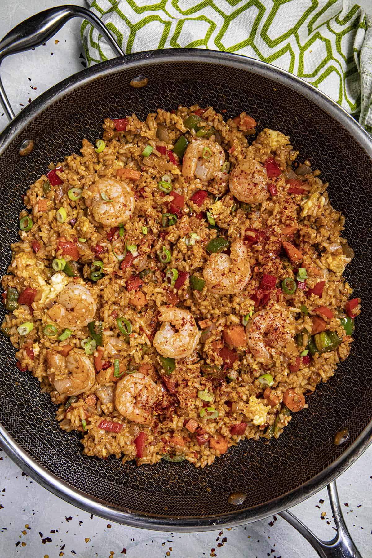 Shrimp Fried Rice in a hot pan