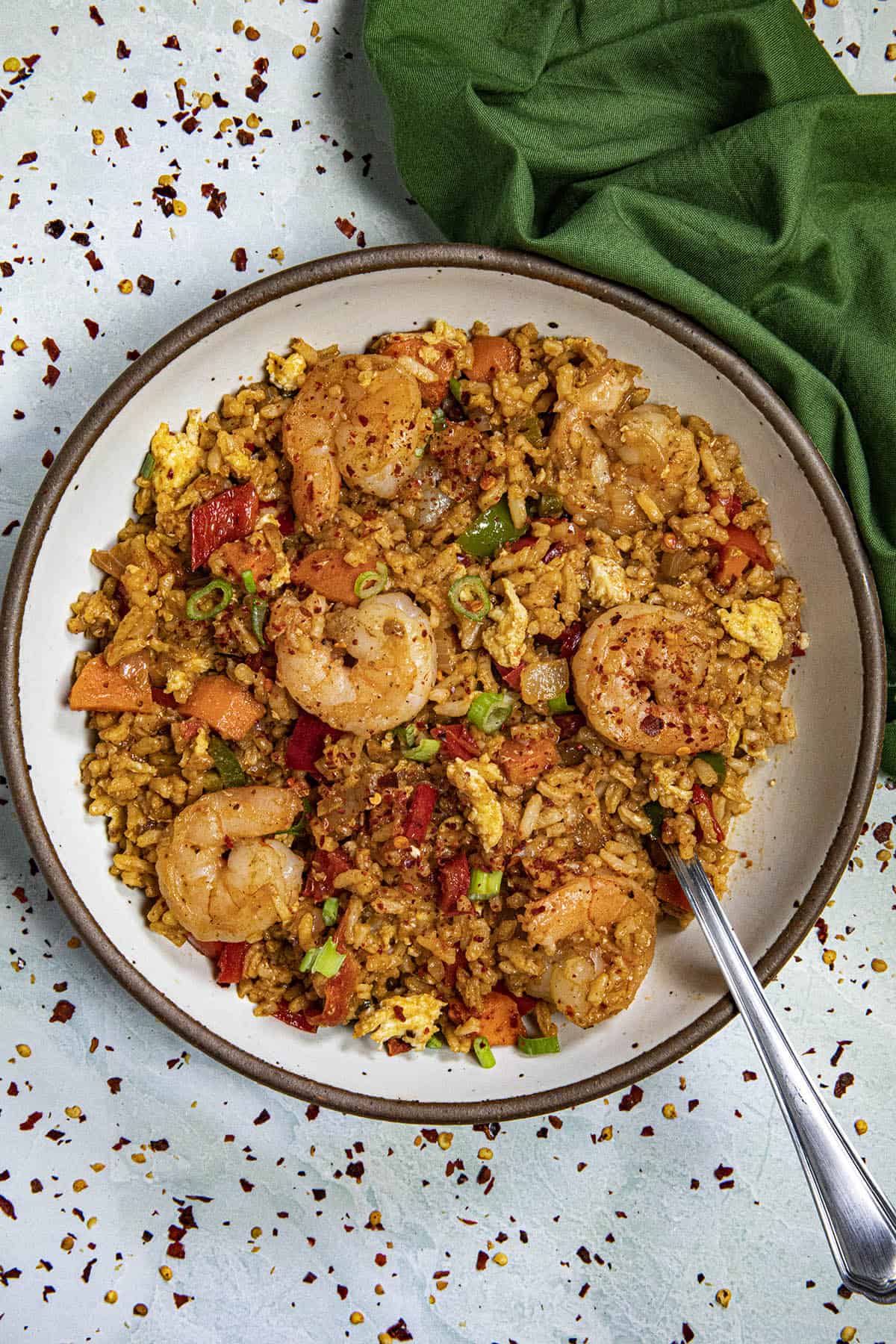 Spicy Shrimp Fried Rice in a bowl, ready to serve