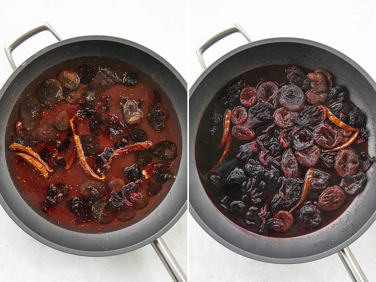 Simmering ingredients in a pan to make chamoy sauce