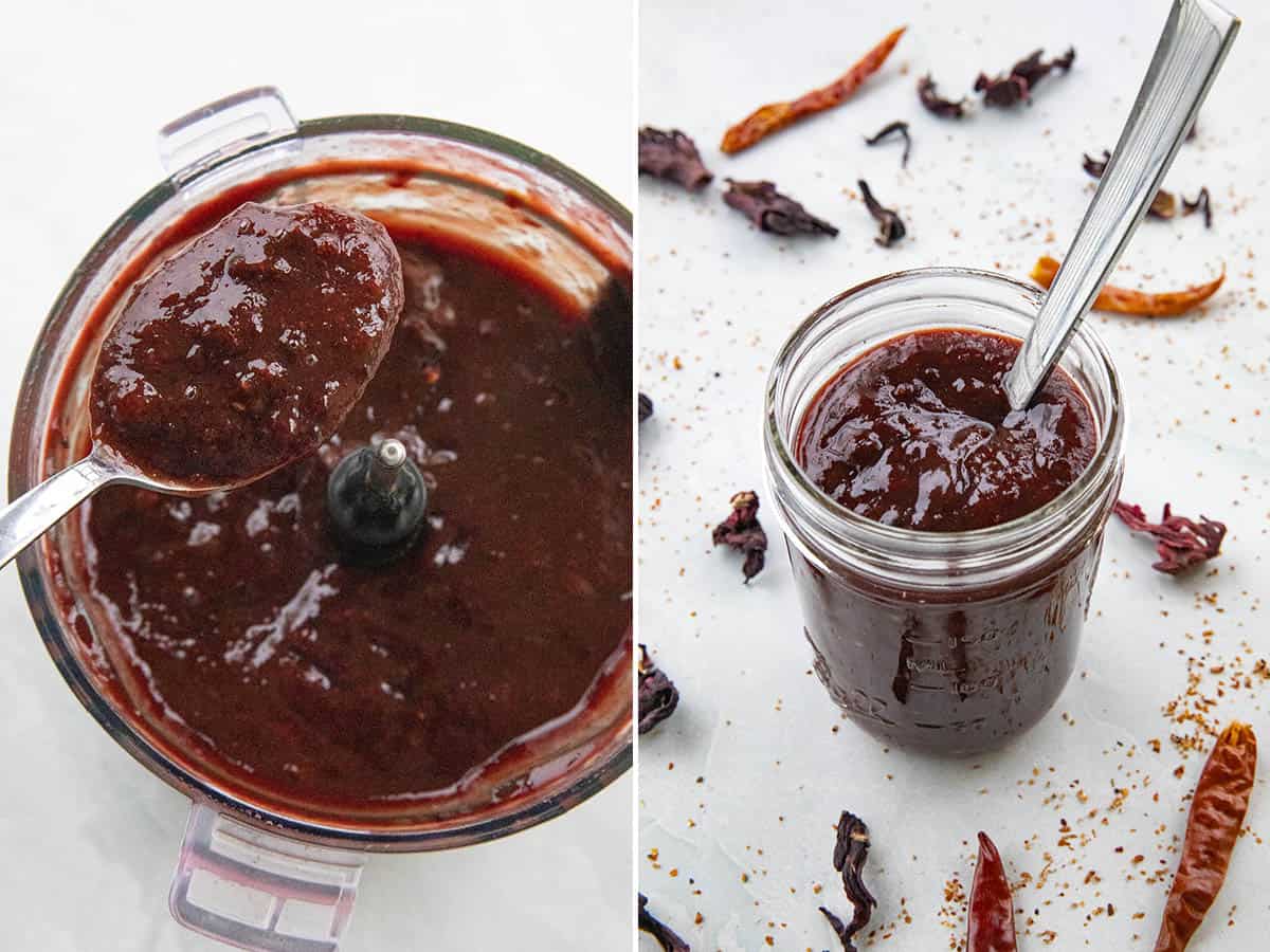 Chamoy Sauce in a food processor and in a jar