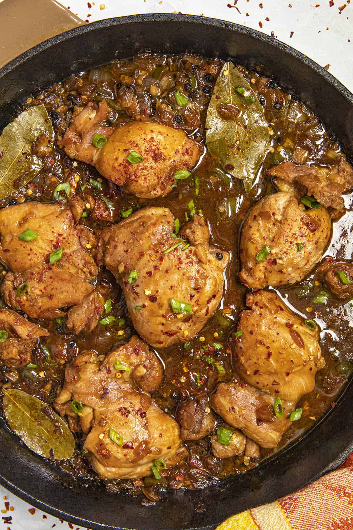 A pan full of Chicken Adobo