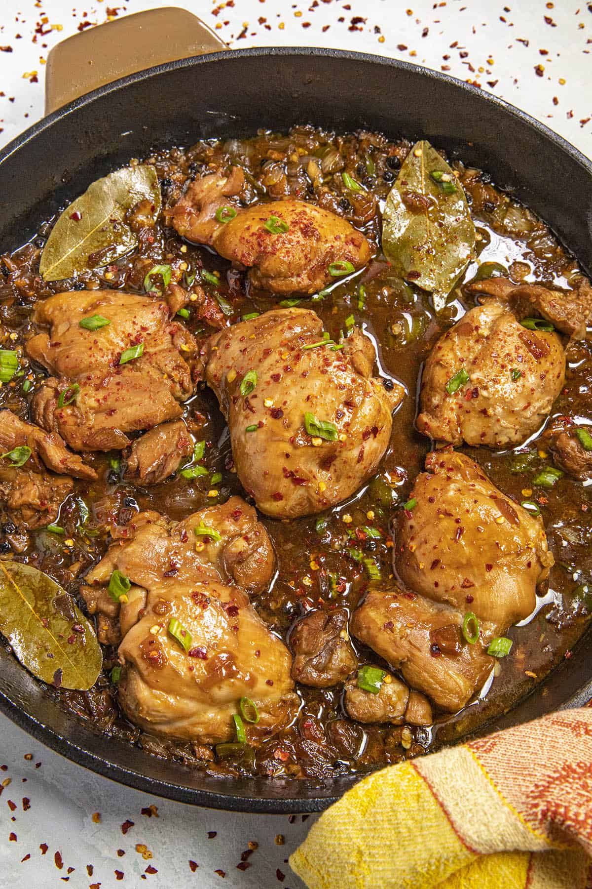 Chicken Adobo in a pan, ready to serve