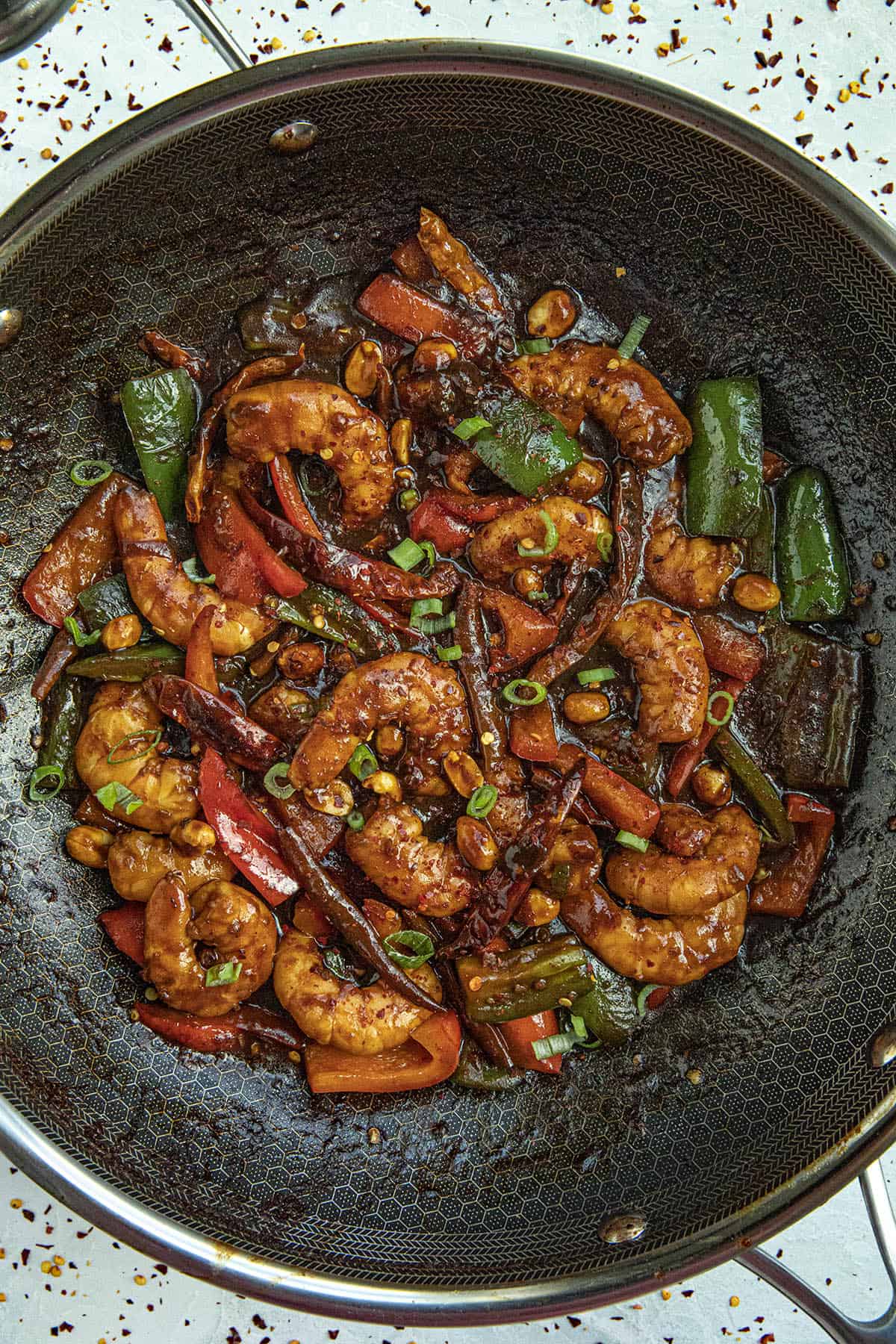 Kung Pao Shrimp in a pan