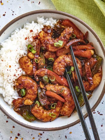Kung Pao Shrimp in a bowl