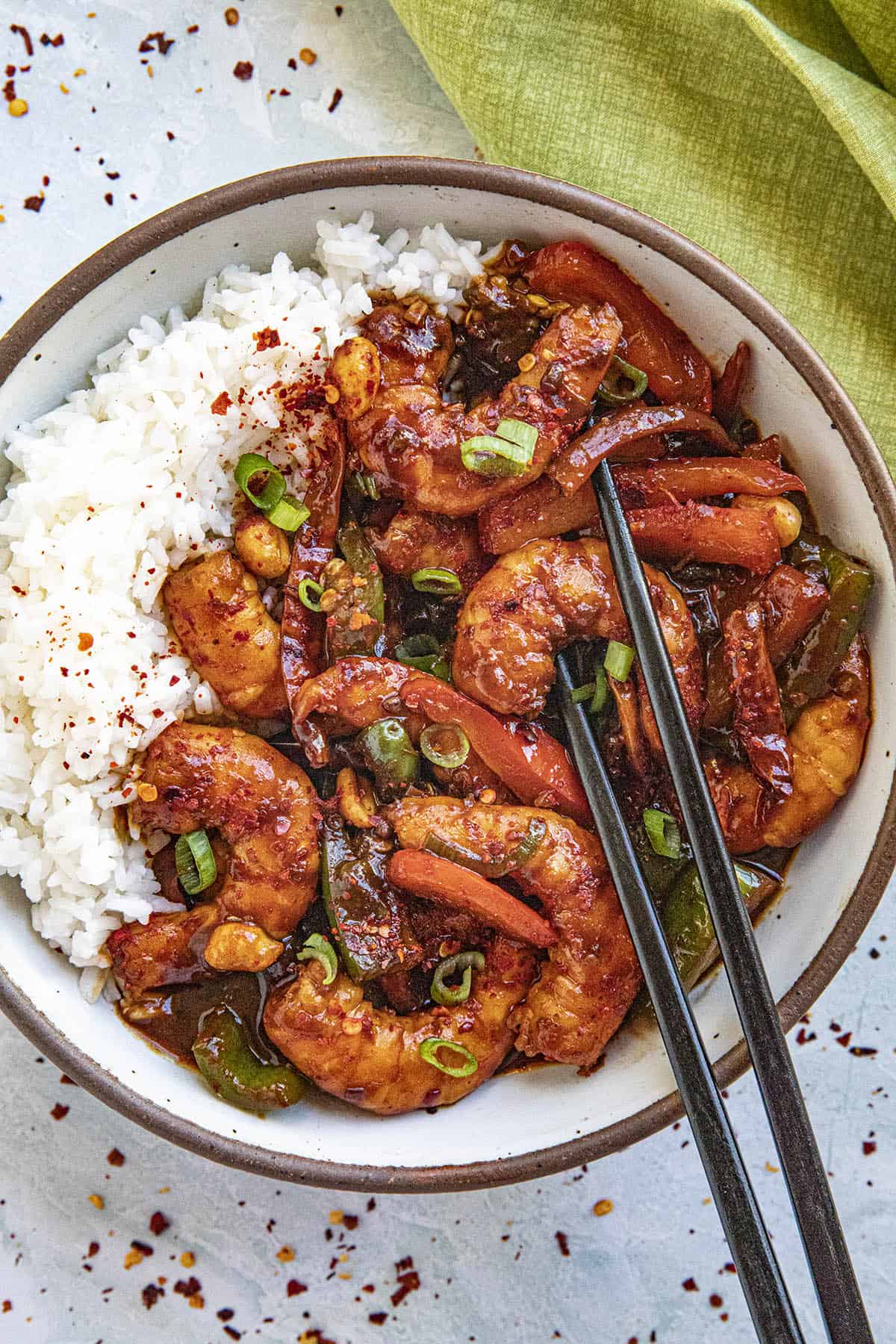 Kung Pao Shrimp in a bowl
