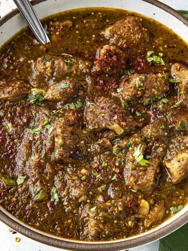 Chili Verde in a bowl, ready to serve