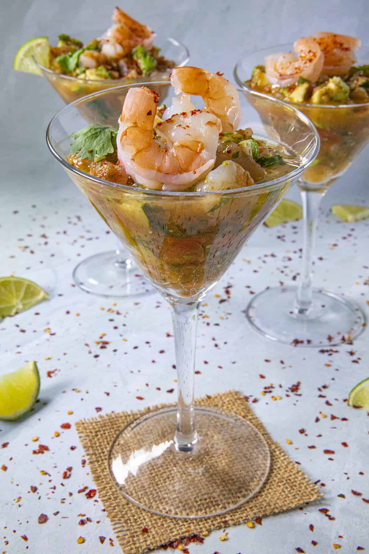 3 glasses of Mexican Shrimp Cocktail