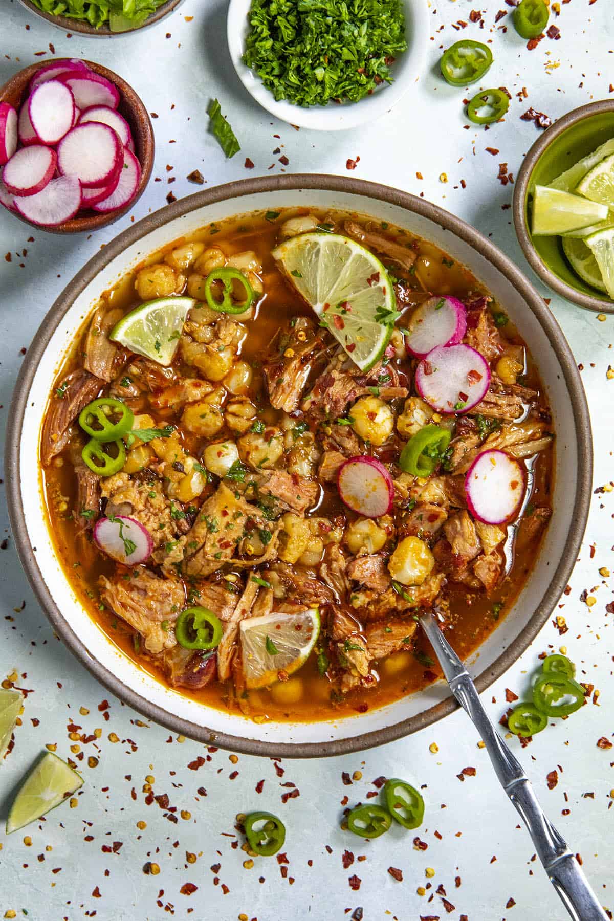 A bowl of Pozole Rojo