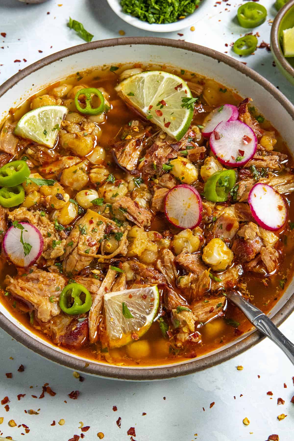 Pozole Rojo in a bowl