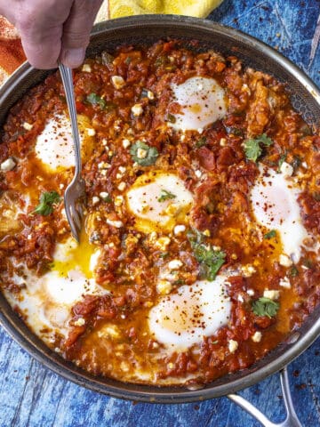 Serving the best ever homemade shakshuka in a skillet